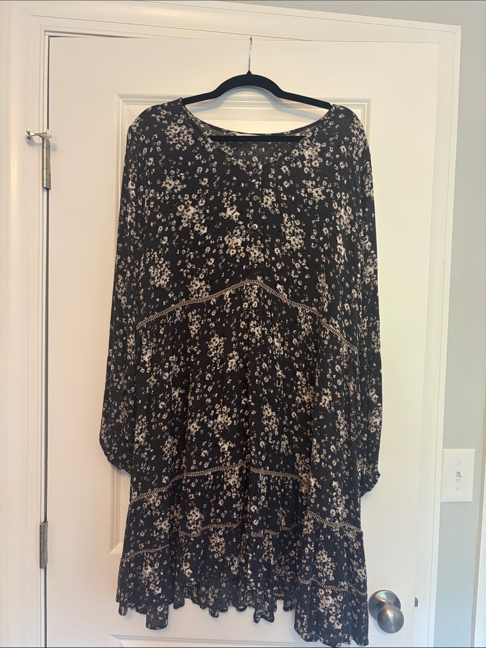 ODDY Black Floral Tiered Dress with White Print